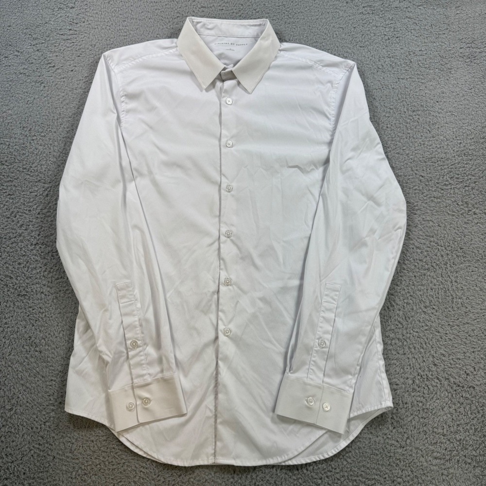 Ministry of Supply Aero Dress Shirt Mens Medium White Standard Fit Performance